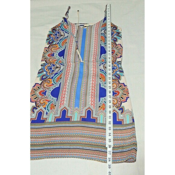 Lucy & Laurel Spaghetti Strap Cinch Waist Abstract Mini Shift Dress Sz. 4 - Picture 10 of 10